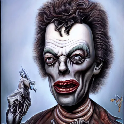 Image similar to painting of Tim Curry in the style of giger, 8k high definition high quality