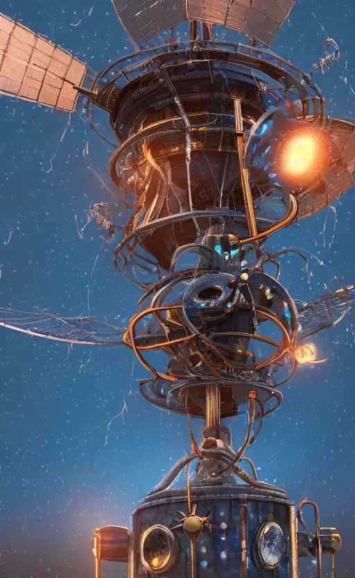 Image similar to a steampunk windmill, robot, blue fire, ash rain, electricity lightning, concept art, sharp focus, intricate details, highly detailed, disney pixar, octane render, iridescent, anime, 8 k, bokeh