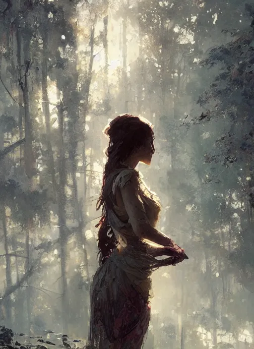 Prompt: female seductive queen of nature girl, beautiful face, rule of thirds, intricate outfit, backlit, by greg rutkowski, by jeremy mann, digital painting