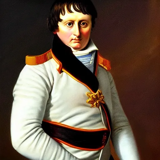 Prompt: a hyperrealistic potrait of napoleon bonaparte, he is staring, highly detailed, thick brush strokes, see able paint layers.