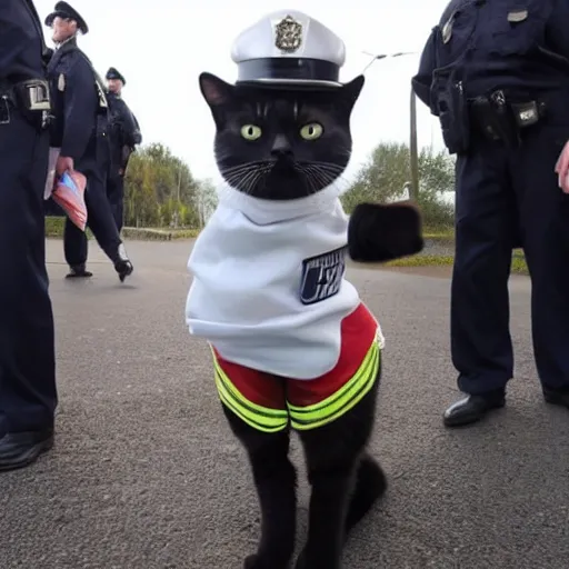 Prompt: a cat wearing a policeman outfit