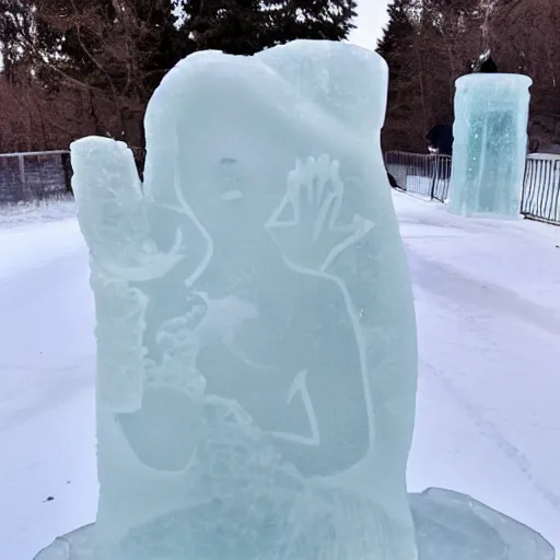 Prompt: world famous ice carving of a beautiful woman