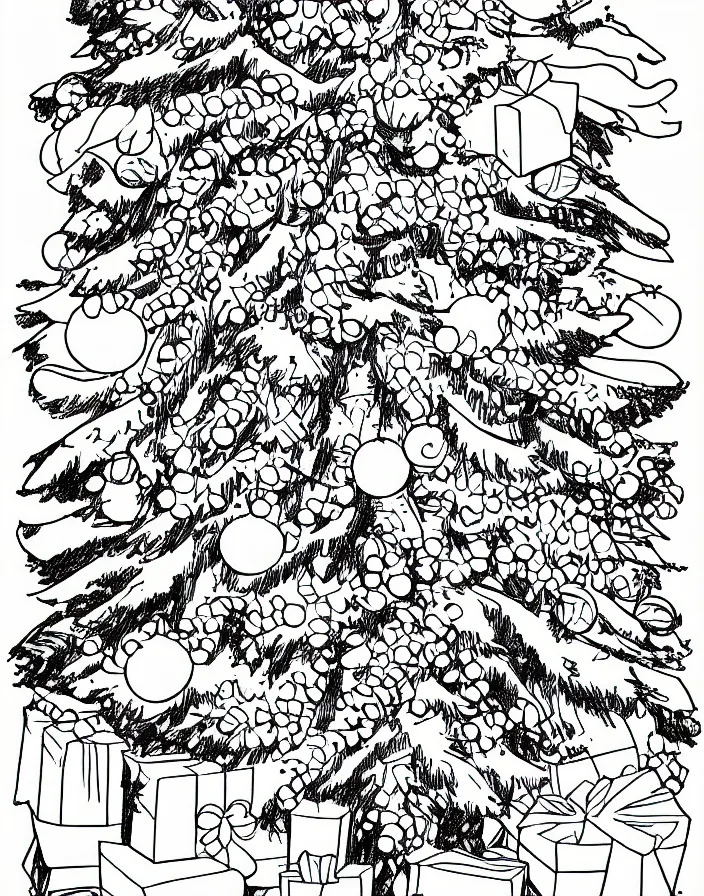 Image similar to comic book line art of a christmas tree