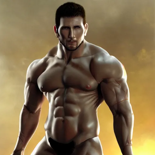 Image similar to a realistic detailed photo of a bodybuilder who is also a male android, Chris Redfield, shiny skin, posing robotically. blank stare