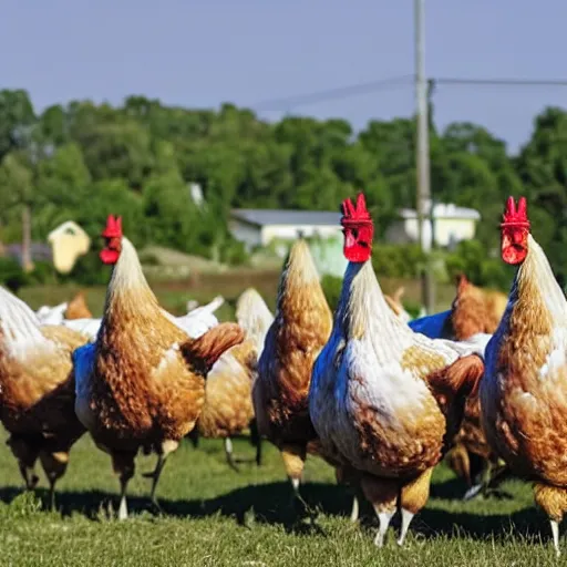 Prompt: a herd of houses on chicken legs