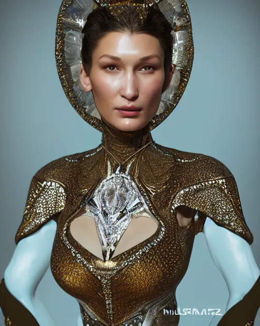 Image similar to a highly detailed metahuman 4 k close up render of a bella hadid as milky way monument renaissance in iris van herpen dress schiaparelli in diamonds crystals swarovski and jewelry iridescent in style of alphonse mucha gustav klimt trending on artstation made in unreal engine 4