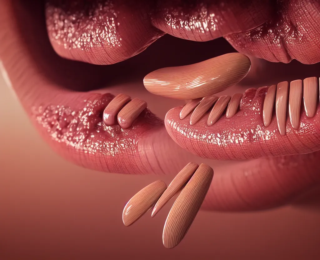 Prompt: photorealistic detailed image of wood nails in a tongue, intricate artwork by tooth wu and wlop and beeple. octane render, trending on artstation, greg rutkowski. cinematic, hyper realism, octane render, 8 k