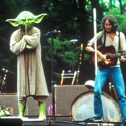 Image similar to yoda performing at woodstock