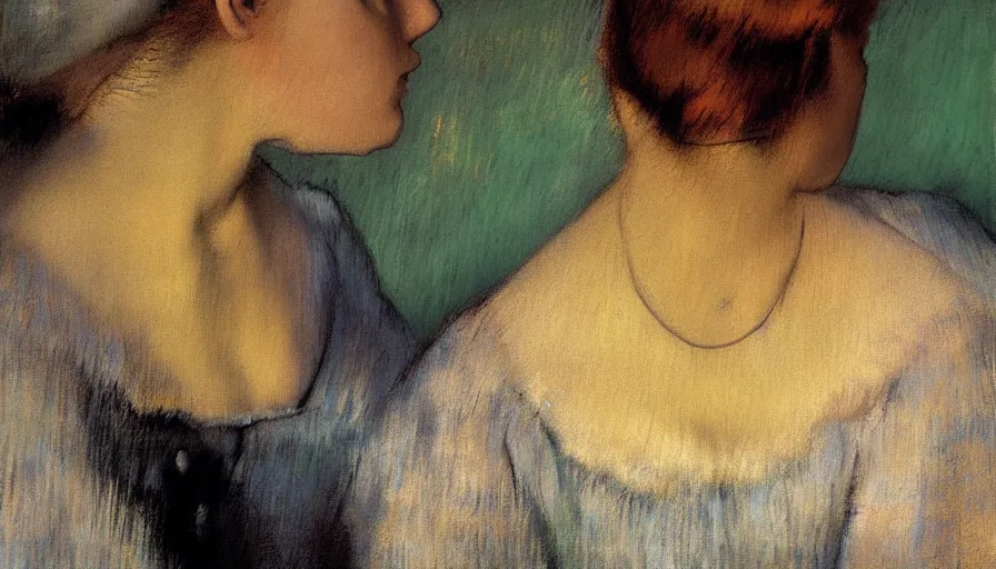 Image similar to high quality high detail painting by edgar degas, woman portrait, hd