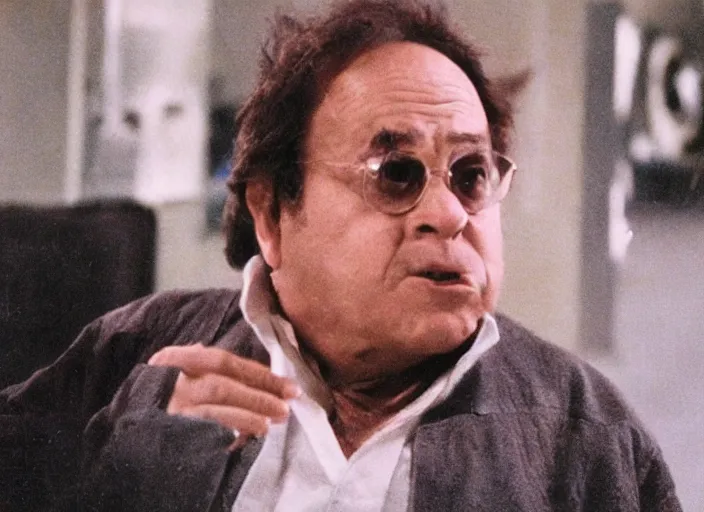 Prompt: film still of 3 5 mm cinematography, film atmosphere, atmospheric haze, danny devito in star wars