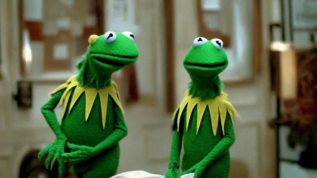 Prompt: “kermit the frog (The Muppets) in The Royal Tenenbaums (2001)”