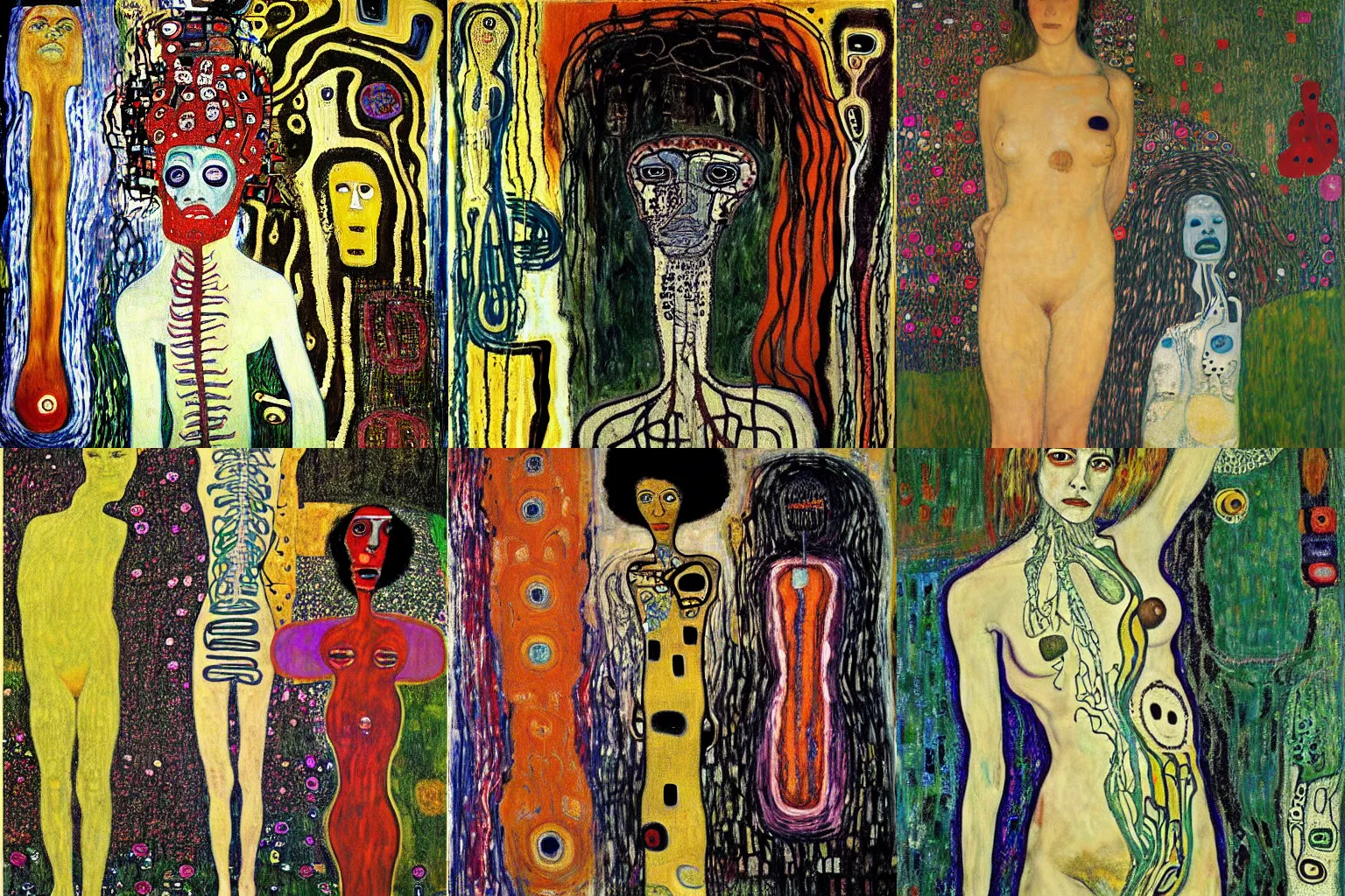 Prompt: Woman in the Garden painting by klimt and hr giger and Jean-Michel Basquiat