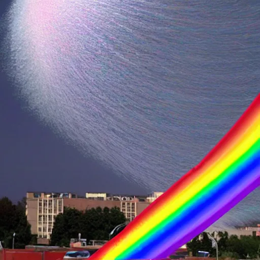 Prompt: gravity bomb warping space and creating a translucent rainbow diaphanous vortex