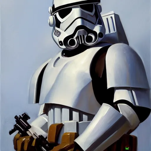 Image similar to greg manchess portrait painting of a fully armored stormtrooper as overwatch character, medium shot, asymmetrical, profile picture, organic painting, sunny day, matte painting, bold shapes, hard edges, street art, trending on artstation, by huang guangjian and gil elvgren and sachin teng