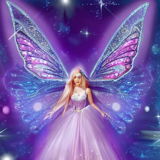 Prompt: dress, light cloth, gems, ultra high detailed, fairy, glitter, floating, dreamy, pink, purple, photo, art,