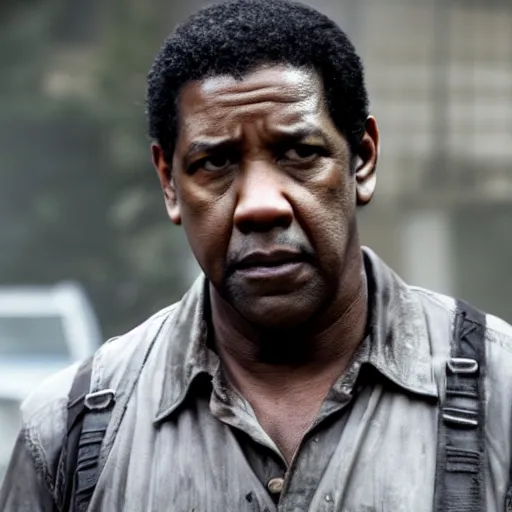 Prompt: Denzel Washington in walking dead telltale, movie still, face close-up, in color, detailed face, 4k