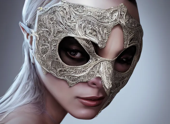 Prompt: masked, perfectly-centered-Portrait of the most beautiful woman on the planet , intricate, highly detailed, artstation, concept art, concept render, octane, redshift, smooth, sharp focus, illustration,award-winning, Unreal Engine 5, 8K, art by artgerm and greg rutkowski and alphonse mucha