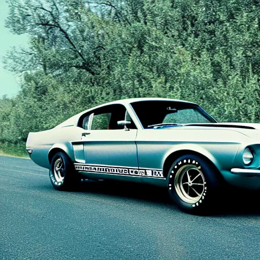 Image similar to a photo of a speeding 1969 Shelby GT350, velvia 50 film