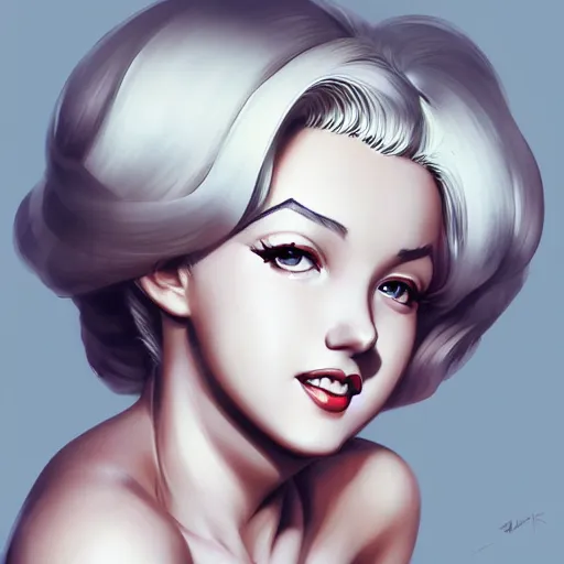 Prompt: anime portrait of Marilyn Monroe as an anime girl by Stanley Artgerm Lau, WLOP, Rossdraws, James Jean, Andrei Riabovitchev, Marc Simonetti, and Sakimichan, trending on artstation