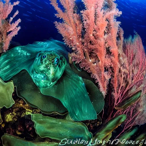 Image similar to beautiful underwater photography of cod in kelp forest, 4k,