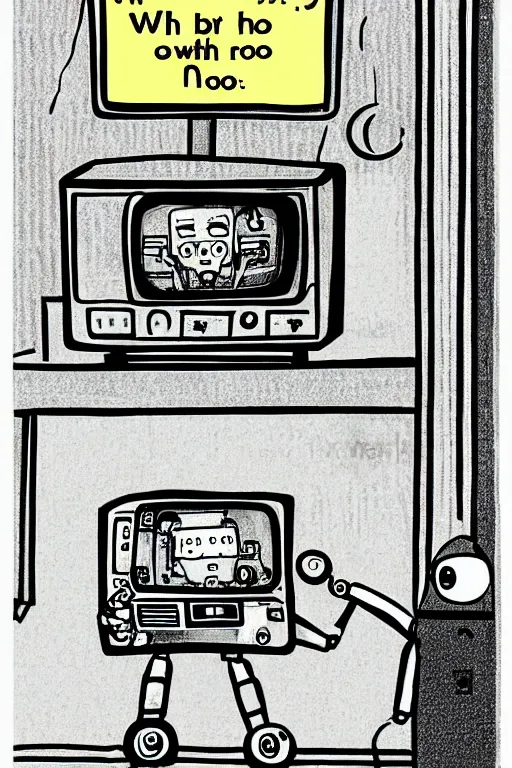 Image similar to an illustration of robots watching tv in the style of goodnight moon by margaret wise brown