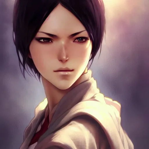 Image similar to mikasa ackerman, keh, beautiful face!!!!, 2 7 years old, cg animation, lifelike, animated, realistic, character select portrait, by artgerm, greg rutkowski, alphonse mucha, 3 d