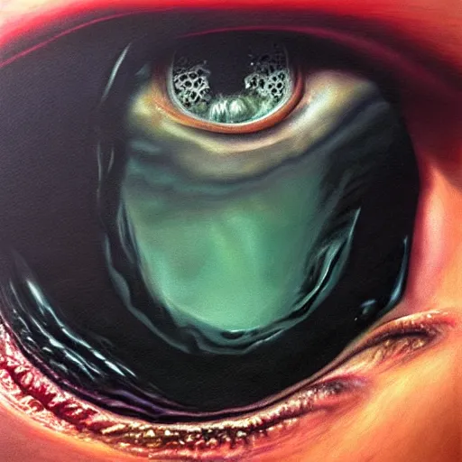 Prompt: when the abyss looks back at you. by angelica hicks, hyperrealistic photorealism acrylic on canvas, resembling a high - resolution photograph