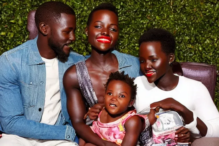 Prompt: lupita nyong ’ o and zack taylor with their child