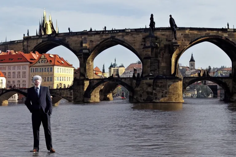 Image similar to richard gere plays iron man, flies over charles bridge in prague