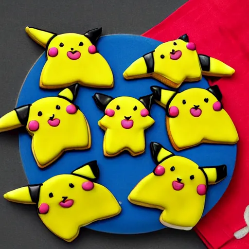 Image similar to hyperrealistic photo of pikachu shaped cookies