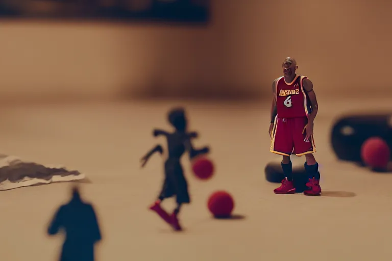 Image similar to cinematic screenshot portrait of a stop motion claymation film about a wacky adventure starring kobe bryant, shallow depth of field, 1 8 mm, f 1. 8