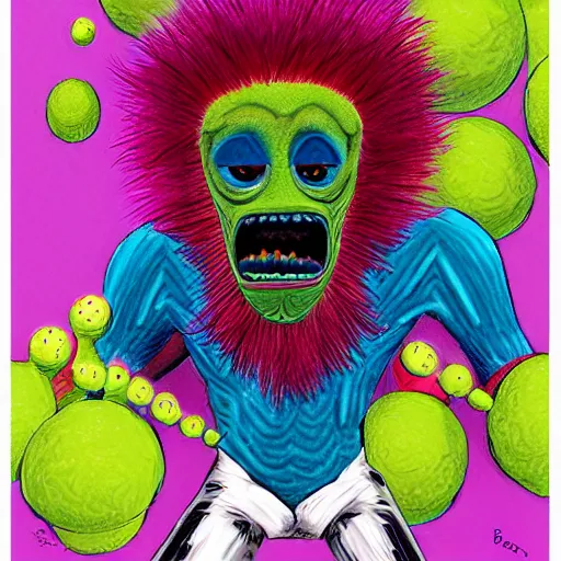 Image similar to a tennis ball monsters, colorful, digital art, fantasy, magic, chalk, trending on artstation, ultra detailed, professional illustration by basil gogos