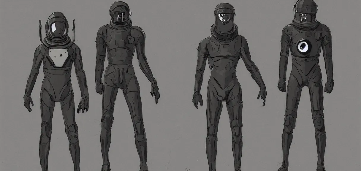 Image similar to male, full body, space suit with a modern helmet, large shoulders, short torso, long thin legs, tiny feet, character sheet, science fiction, very stylized character design, digital painting, by mike mignola, by alex maleev, jean giraud, painted by leyendecker