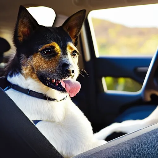 Image similar to a dog driving a car