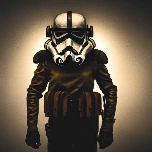 Image similar to steampunk stormtrooper, moody lighting, 8 k, cinematic,