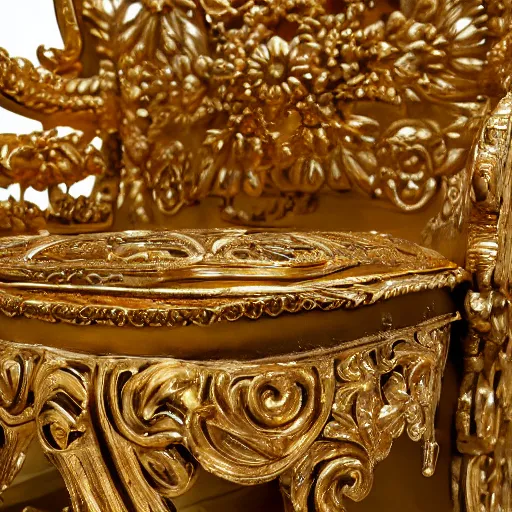 Prompt: photo of a barock chair with gold ans ornament, 8k , hyperrealistic details