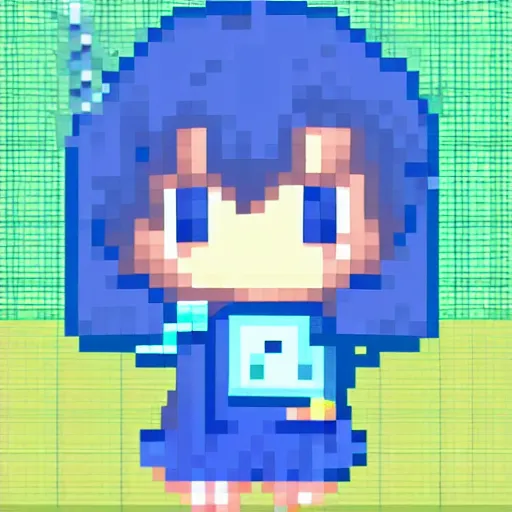 pixel art anime girl holding a blue slime, kawaii chibi | Stable ...