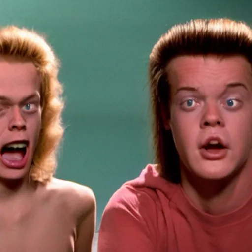 Prompt: movie still of the teenage actors as beavis and butthead