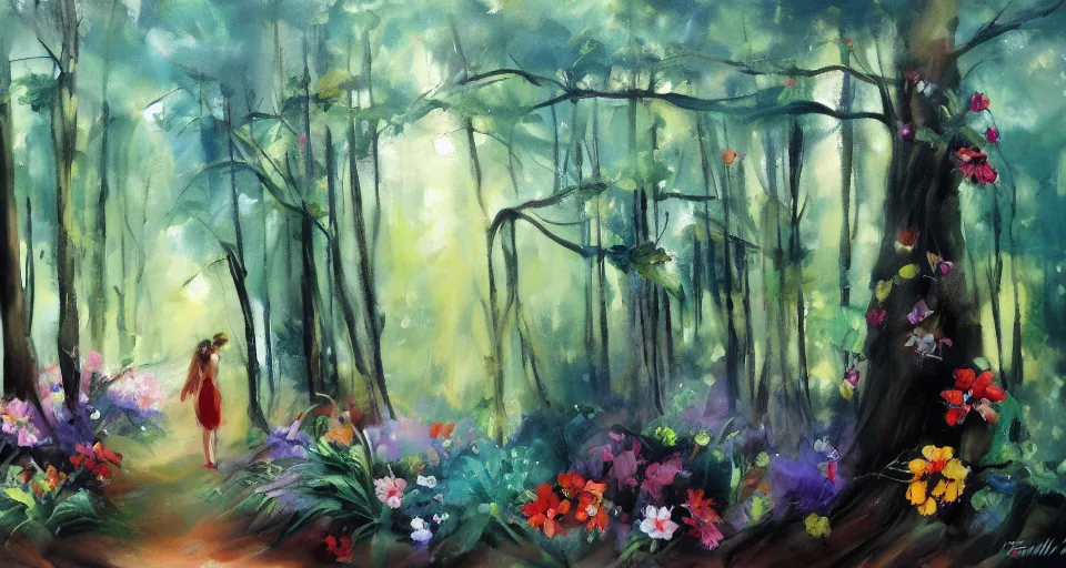 Image similar to Enchanted and magic forest, by Emilia Wilk