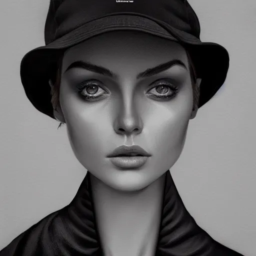 Prompt: tom bagshaw portrait, beautiful portrait of a woman with angel eyes in a suit, hair under a baseball cap, professionally retouched, focus eyes, ultra realistic soft painting, insanely detailed linework, symmetrical accurate intricate features, behance, 8 k