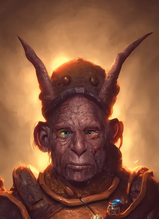 Image similar to A fantasy comic book style portrait painting of a highly intelligent hobgoblin cleric as a in a atmospheric medieval laboratory, unreal 5, DAZ, hyperrealistic, octane render, RPG portrait, ambient light, dynamic lighting