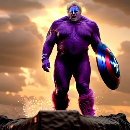 Prompt: film still, gene wilder as thanos in avengers end game, cinematic, epic action