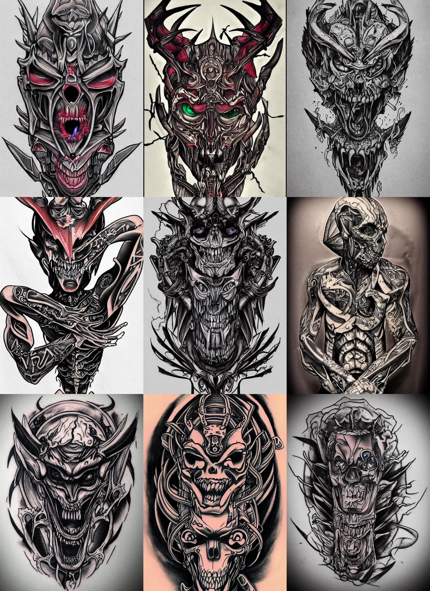 Prompt: Tattoo Design demonic cyborg