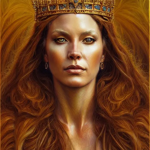 Image similar to highly detailed portrait of a majestic lioness queen in the form of a beautiful woman. d & d, art by donato giancola. trending on artstation, intricate details, energetic composition, golden ratio, concept art, illustration, elegant art, global illuminaition