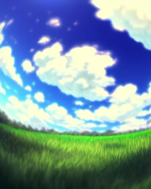 Image similar to simple realistic anime clouds, midday, digital art, trending on artstation, gradient colors, fisheye perspective