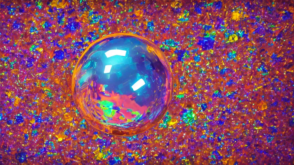 Prompt: analog photograph of a melted, gooey, crystal disco ball in the bottom of a pool with no water and sleeping people from the 7 0 s, highly detailed, artistic composition, sharp focus, intricate concept art, digital painting, colorful flat surreal design, dramatic lighting