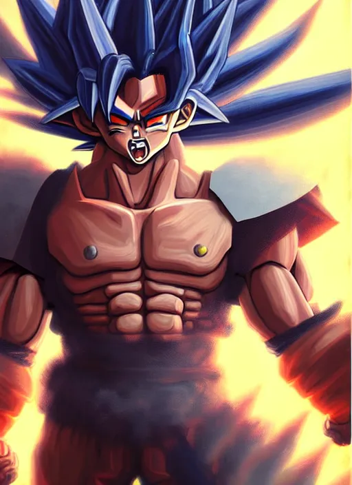 Image similar to portrait epic armored goku with monkey wings. highly detailed, digital painting, concept art, smooth, sharp focus, illustration, art by greg rutkowski