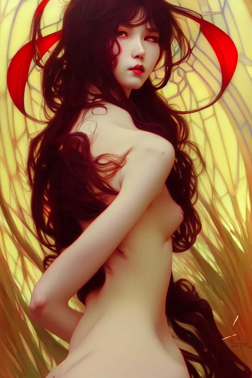 Image similar to beautiful devil, highly detailed, digital painting, artstation, sharp focus, illustration, art by tan zi and ayanamikodon and alphonse mucha and wlop