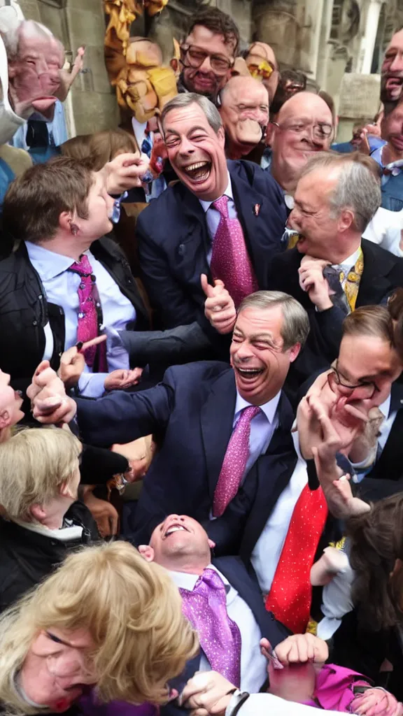 Image similar to nigel farage laughing maniacally at poor people