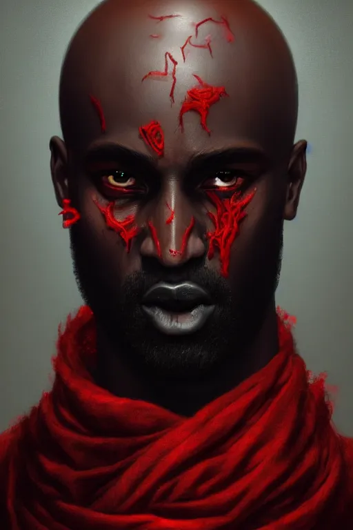 Prompt: a demonic horrific portrait of virgil abloh, white eyes, bored, illustration, soft lighting, soft details, painting oil on canvas by edmund blair leighton and charlie bowater octane render, hdr, trending on artstation, 4 k, 8 k, hd